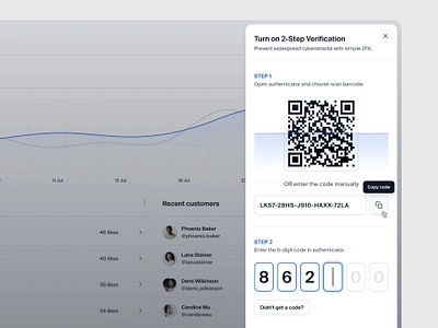 Turn on 2FA — Untitled UI 2 step verification 2fa minimalism modal product design qr qr code slide out slideout ui ui design user interface verification code