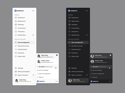 Sidebar nav — Untitled UI dark mode dark ui darkmode figma menu nav nav menu navigation pop out menu product design side nav sidebar sidenav switch account ui ui design user interface