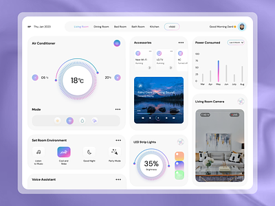 SmartHub - Smart Home Dashboard dashboard design future trend iot minimal ui music app smart devices smart home smart home webapp smart light ui web