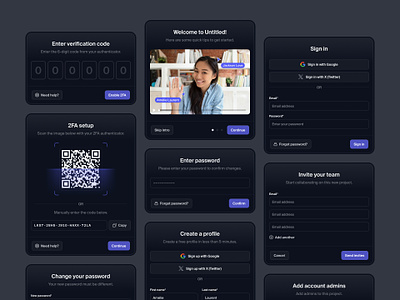 Bunch of modals — Untitled UI 2fa create account figma form minimal minimalism modal modals onboarding pop up popup product design qr code sign up signup ui ui design user interface verification code