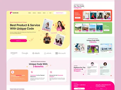 Marketplace for Buyers and Influencers 2024 artists bloggers branding business buyers influencers landingpage products shoppers social network socialmedia travels uiux webdesign youtubers