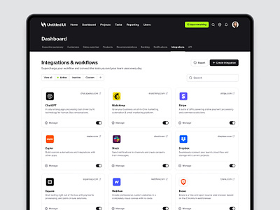 Integrations & workflows — Untitled UI figma integration settings integrations minimal preferences product design settings ui design user interface