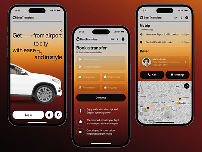 Transfer Booking App app design bolt cars forms glass gradient holidays ios mobile mobility product design service design taxi transport traveling travelling uber ui ux vacations