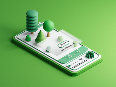 Forest app 3d app cinema4d concept forest green illustration tree ui