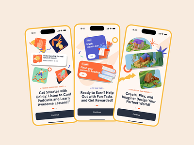 Coinly — Banking app for Children. Onboarding & Animation animation app app design design graphic design illustration interface animation motion graphics onboarding ui ui animation ux