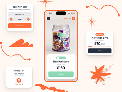 Coinly — App Design & Animation.Saving Jars Flow 3d animated app animation app app design blender children children app interface interface animation kids motion design motion graphics ui ux