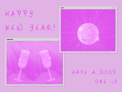 Y2K Style New Year Illustrations 00s 2024 art barbie happy new year holiday card illustration millenium new year party photoshop pink y2k