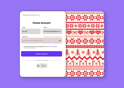 Sign up Page - Christmas Edition cozy onboarding