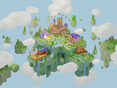Coinly World — Low Poly Game Design 3d 3d animation 3d illustration blender cinema 4d concept game game concept game design illustration isometric low poly motion design motion graphics redshift
