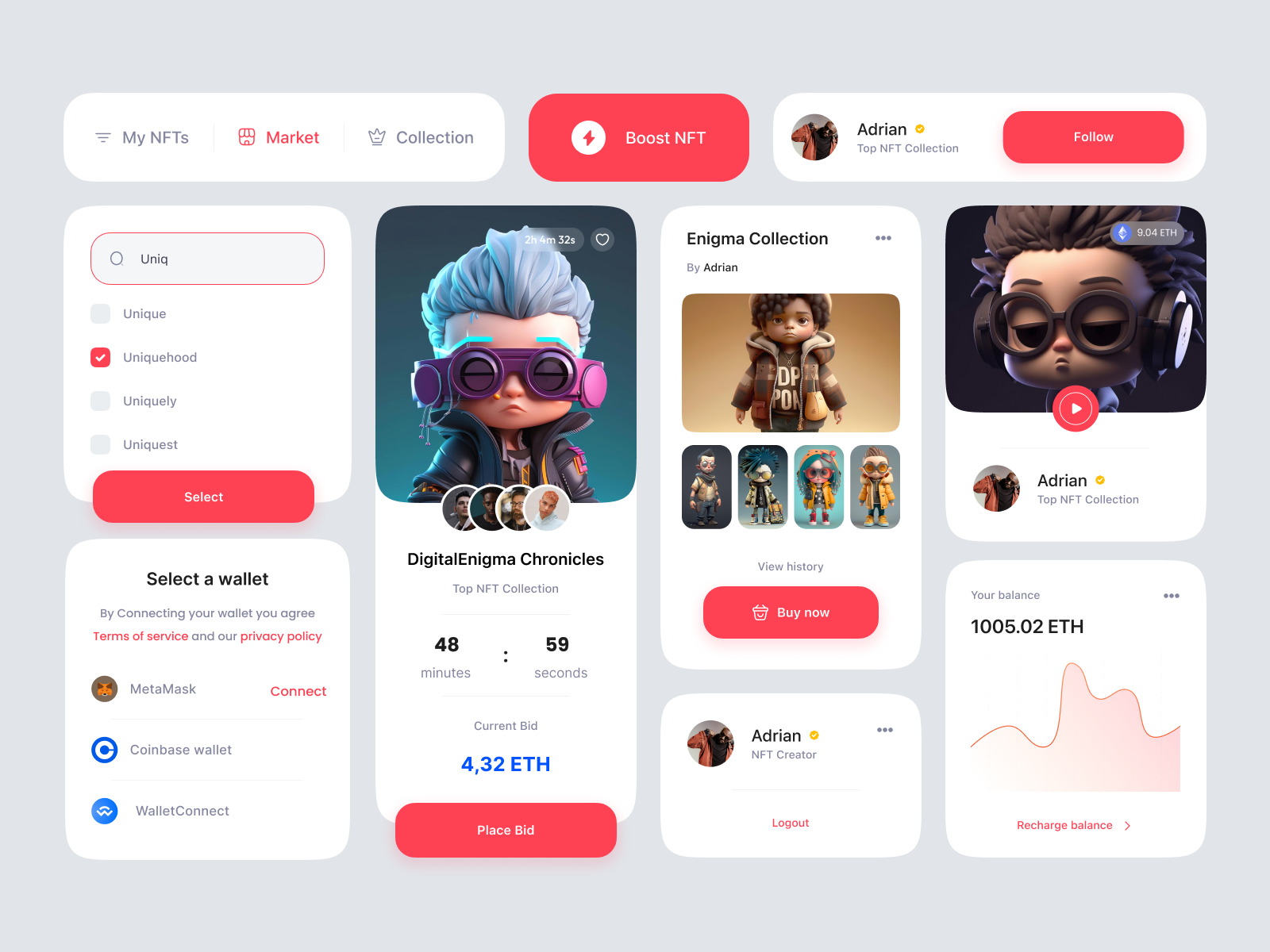 NFT Component 3d app branding card chart clean component concept design eth graphic design mobile nft trend ui ux wallet wev