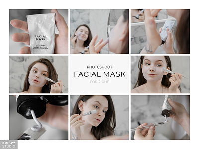 PHOTOSHOOT facial mask blue branding cleansing cosmetics dermatology facial mask glow graphic design makeup minimalist model packaging photography purity spa ui white