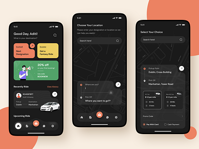 Maps, Ride Booking, Mobile App app app design booking map mobile app mobile app design online ride booking passenger ride ride booking ride booking app rider trip trip booking uber ui design