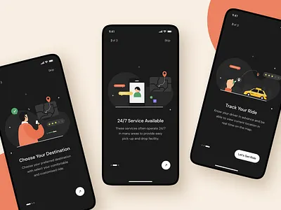 Onboarding Screen, Ride Booking App app app design booking mobile app mobile app design mobile onboarding onboarding onboarding screen ride booking rider travel trip trip booking