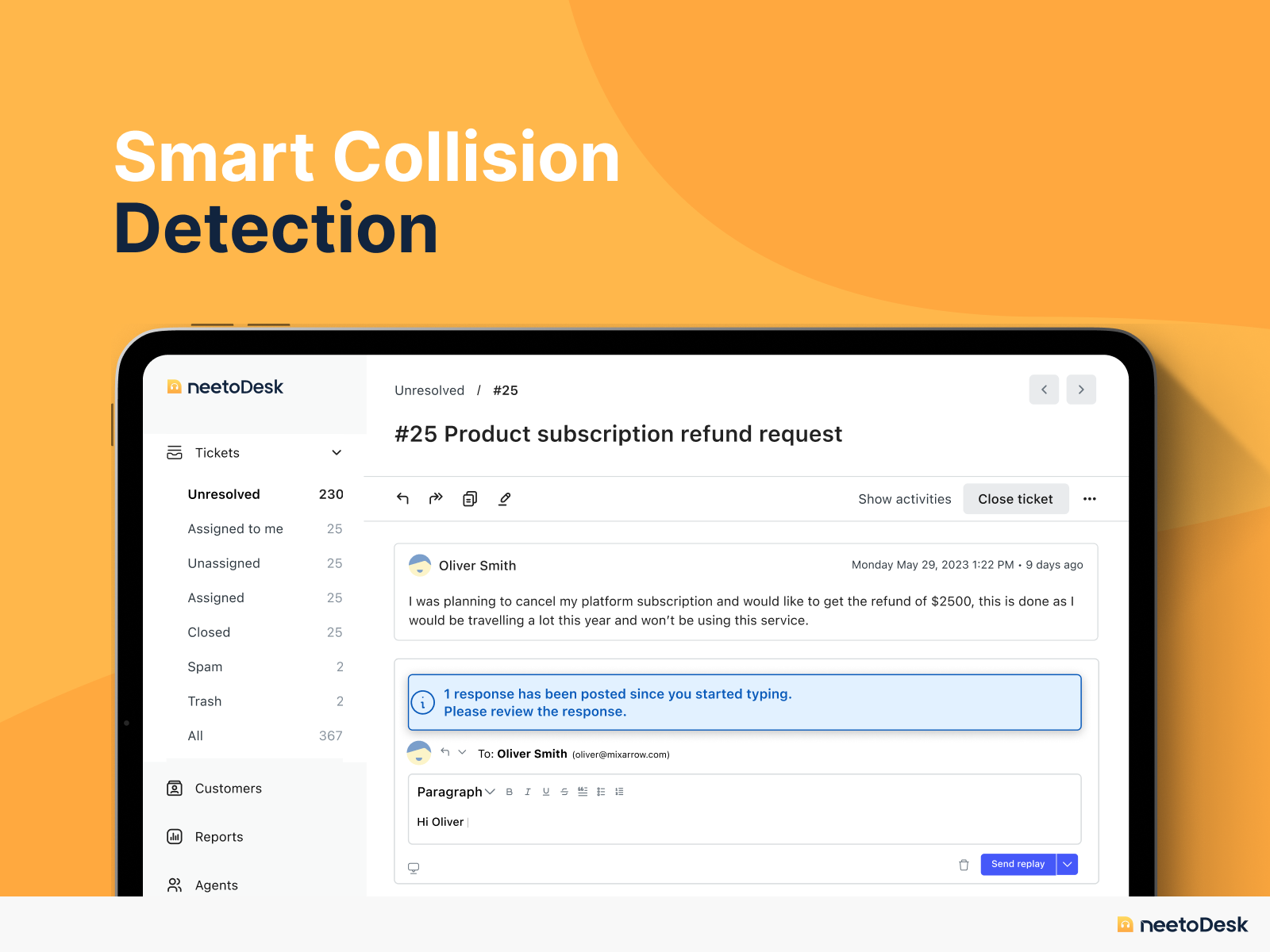 Smart Collision Detection - neetoDesk design neeto product design software support ticket system ticketing software ui ux