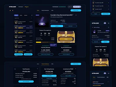 Game dashboard for P2E crypto game avalanche chest crypto dashboard design game keys nft nftreasure p 2 e p2e play to earn reward ui upgrades ux web3