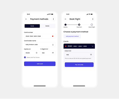 Payment screens - App Design add payment methods app cards clean design minimal modern payment payment methods payment screen ui