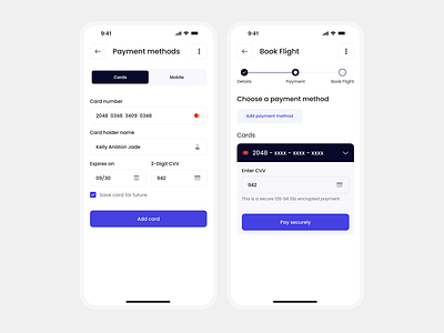 Payment screens - App Design add payment methods app cards clean design minimal modern payment payment methods payment screen ui