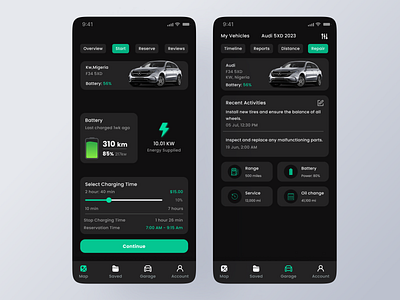 Vehicle Charging App branding darkmode productdesign ui uiux