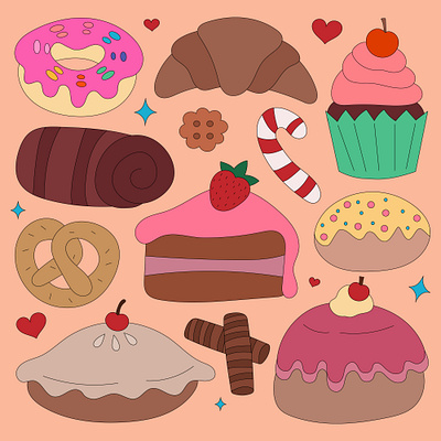 A set of cute sweets app branding design graphic design illustration logo typography ui ux vector