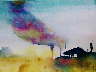 Water Color Painting - Factory Afar hand drawing water color