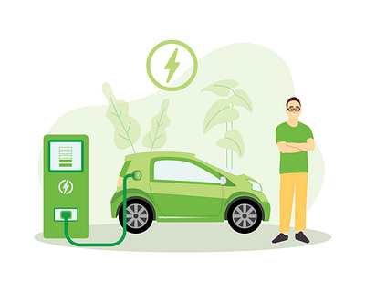 Green hybrid vehicle eco living illustration design graphic design icon illustration ui vector