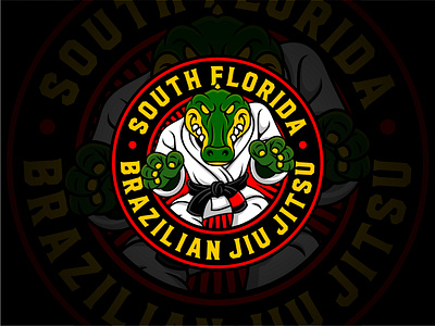 South Florida BJJ Logo Design badge bjj brazilian jiu jitsu cartoon cartoon logo crocodile emblem logo mascot mascot logo