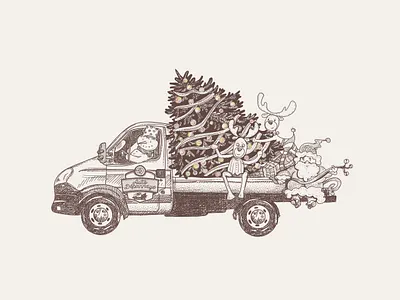 Holiday season carandtrailer christmas christmascards greetingcards hand drown illustration new year reindeer santa