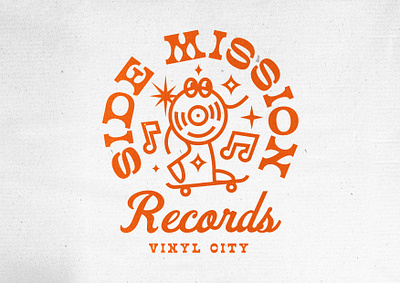 SIDE MISSION RECORDS VINYL CITY badge branding character design creative design graphic design identity illustration logo logo design mascot punk records skateboard typography ui vinyl