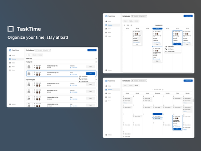 TaskTime - Schedule Calendar Dashboard app apps calendar daily dashboard design monthly product designer productivity productivity tools program saas schedule software to do tools web dashboard website website dashboard weekly