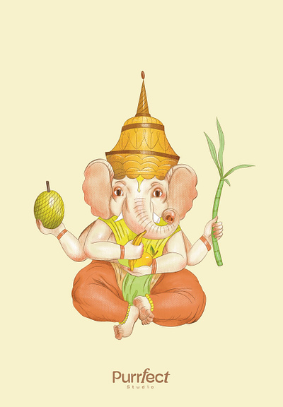 Hindu God Ganesh Bala Ganapati Illustration hand draw
