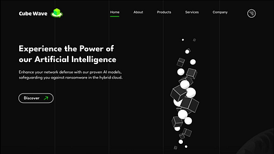 Cube Wave - Landing Page 3d animation dark theme dora figma landing minima minimal design motion graphics