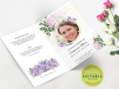 Floral Funeral Program Template funeral program funeral template photo template