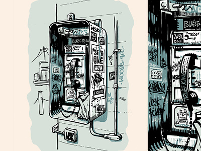 Graffiti pay phone graffiti gritty illustration pay phone public art slaps stickers street art tagging urban art vandalisim