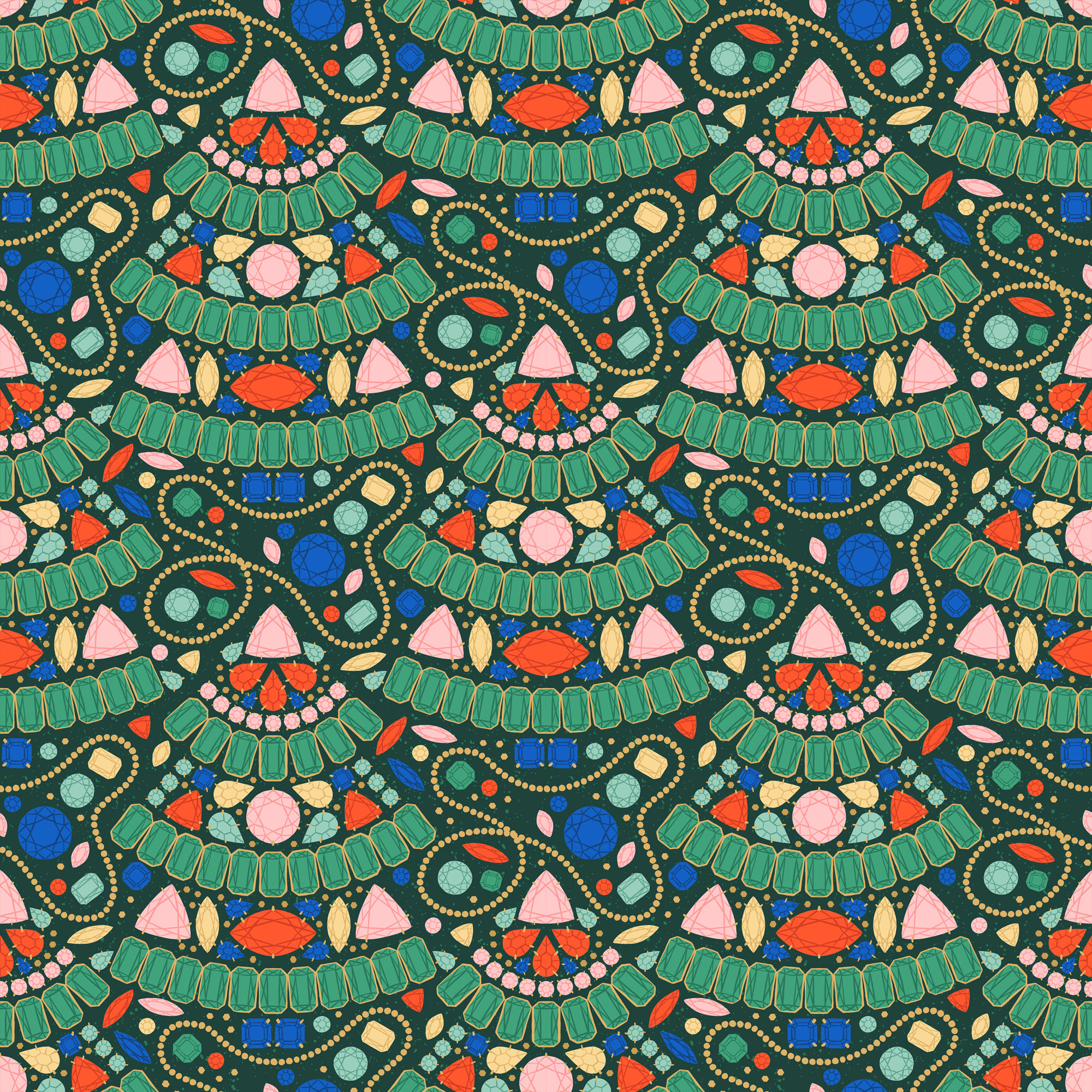 Gemstone Trees christmas crystals fabric gems glam gold halfdrop holidays jewels surface design winter holiday wrapping paper