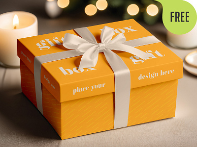 Free Gift Box Packaging Mockup. AI Generated birthday bow box christmas free freebie gift gift box gift wrapper holiday mockup new year pack package packaging present ribbon wrap wrapper wrapping paper