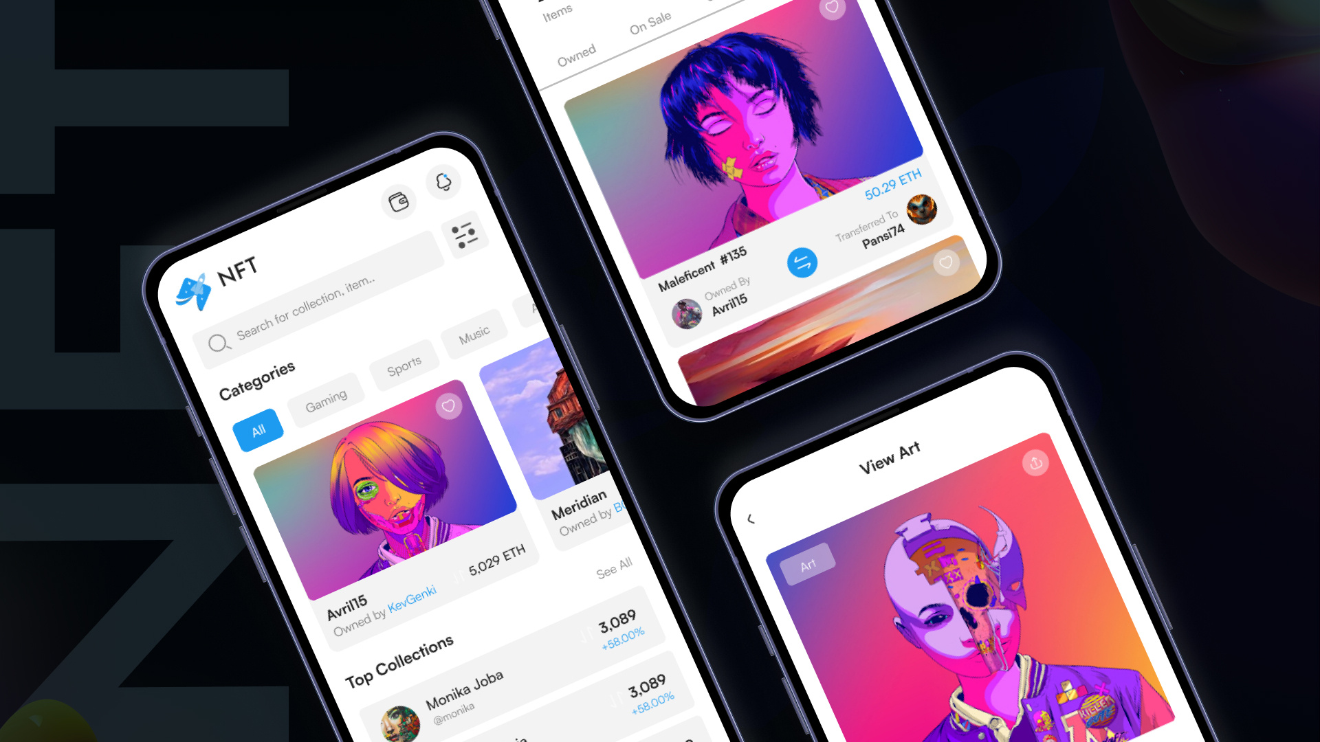 NFT App UI Design 2d animation 2d graphics android app animated app app design art bid crypto mobile desire agency illustration ios mobile nft nft art nfts ui user experience user interface ux