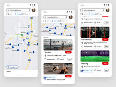 Map, Events, FitIn app application casestudy design designer event eventfinder figma figmadesign gymapp mobileapp search searchevents sportappcasestudy ui uiux userexperience userinterface ux uxresearch