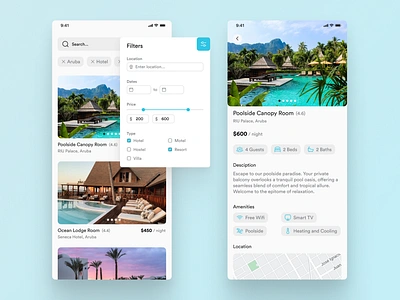 Daily UI 067 - Hotel or Vacation Rental Booking app booking branding dailyui design figma filter graphic design holiay hotel icon illustration logo motel rental resort ui ux vacation villa