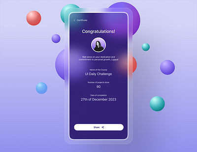 Challenge completion certificate completion certificate daiyui glassmorphism interface ui design uidailychallenge