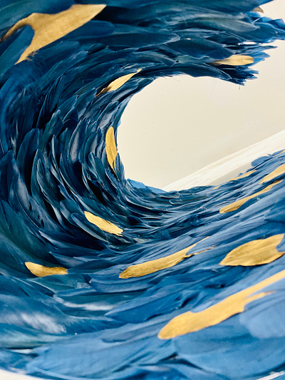 The Wave blue feather art feathers gold gold and blue motion ocean sculpture wave