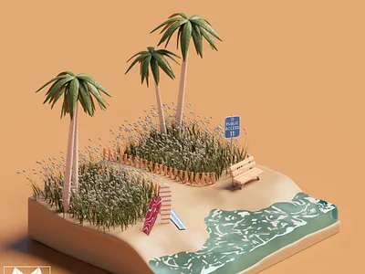 Low Poly Beach 3d 3d art 3d artist 3d model 3d render animation art artist beach blender illustration isometric motion graphics nature ui