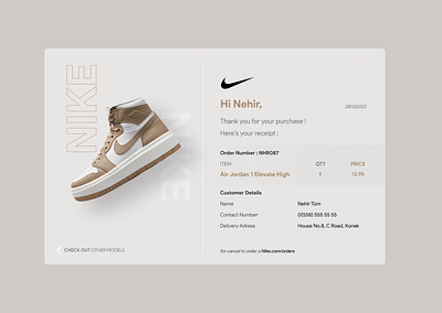 Daily UI Challenge #017 ; Purchase Receipt For Nike Redesign animation app behance brand branding challange daily dailyui design figma graphic design illustration logo nike product redesign site ui ux web