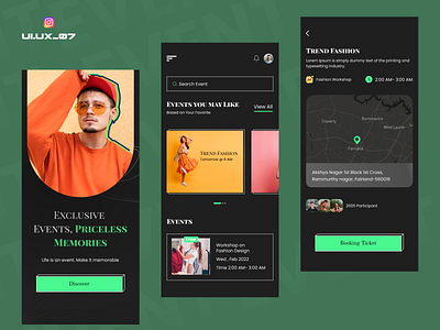 Event app design application design booking event booking fashion event minimal app ui ui ux