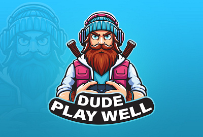 Mascot Logo Design - Dude Play Well artwork branding creative gaming graphic design illustration logo mascot logo typography