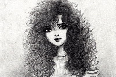 Portrait of a curly hair girl beautiful girl character curly hair drawing girl illustration pencil pencil drawing portrait sketch woman