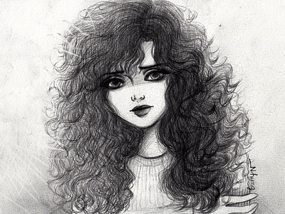 Portrait of a curly hair girl beautiful girl character curly hair drawing girl illustration pencil pencil drawing portrait sketch woman