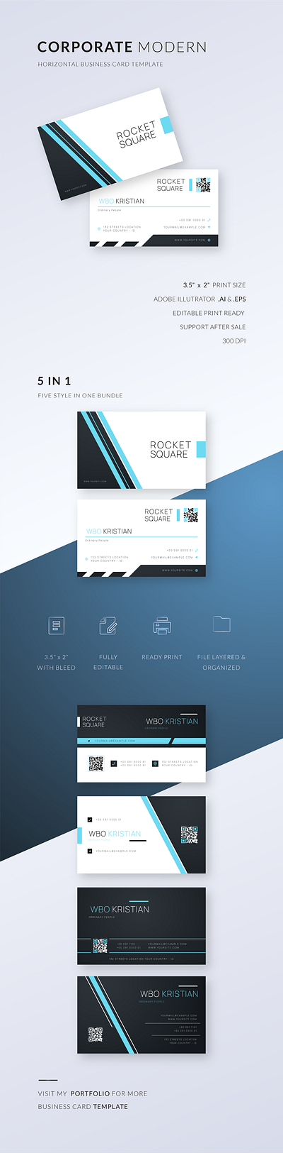 CORPORATE MODERN BUSINESS CARD TEMPLATE blue branding business business card card clean design corporate editable editable business card graphic design horizontal logo modern professional qr code stylist stylist blue template vector visit card