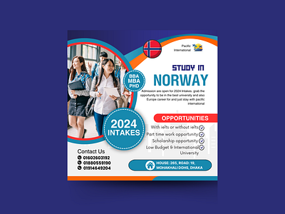 Study in Norway Social Media post design abstract banner branding clothing colorful graphic design illustration logo post post design social media student student visa study study abroad study permit typography vector