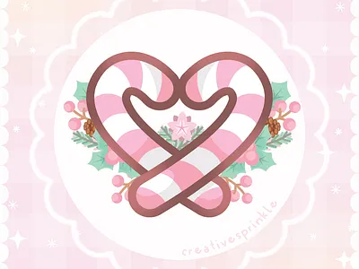 Christmas Pink Candy Cane Heart candy christmas cute florals food illustration illustrator pink sweet vector wreath