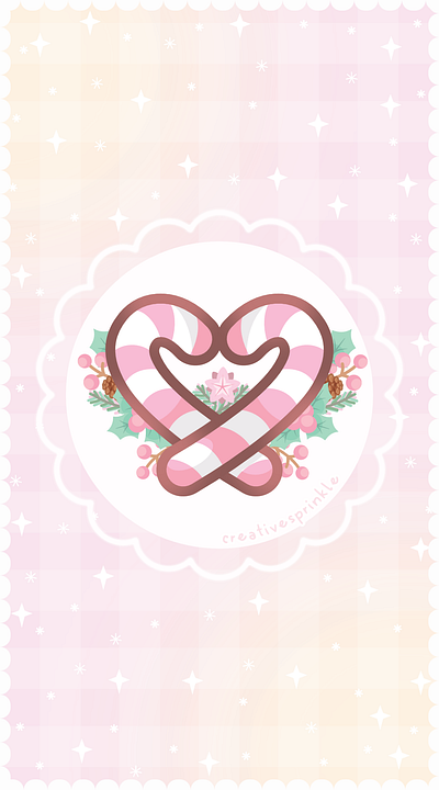 Christmas Pink Candy Cane Heart candy christmas cute florals food illustration illustrator pink sweet vector wreath